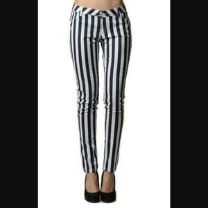 Hot topic black and white striped skinny jeans